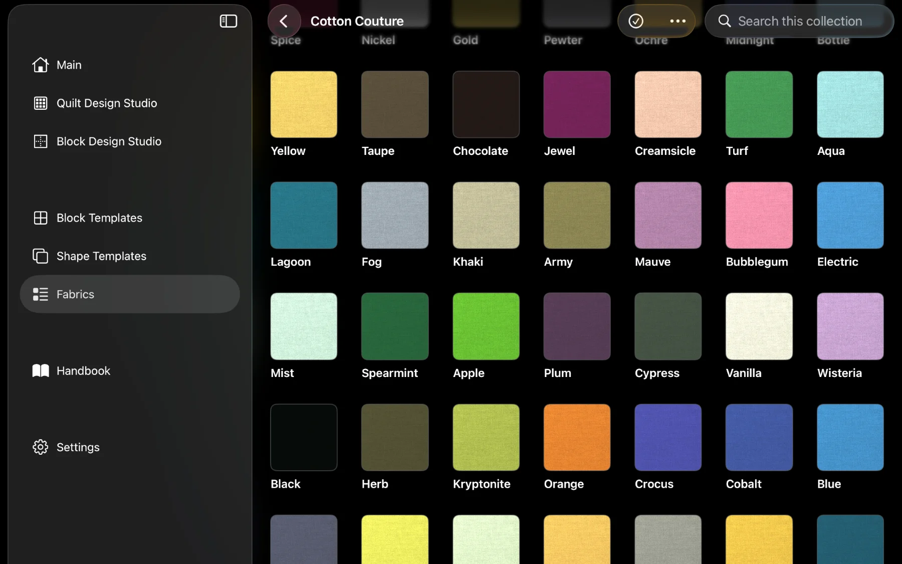 Built-in fabric solids